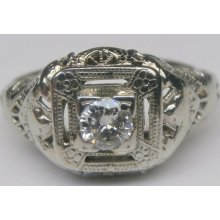 Vintage Art Deco Diamond 18k White Gold Ring Size 3 1/2 Women 1277-k
