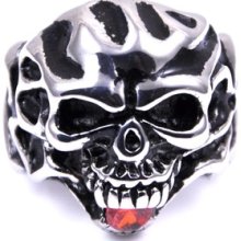 Vintage Biker Mens Black Silver Stainless Steel Bleeding Mouth Skull Ring