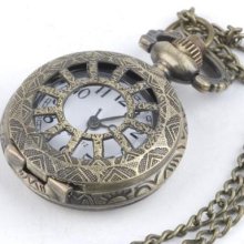 Vintage Brass Pocket Watch Quartz Long Chain Necklace By 81stgeneration