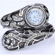 Vintage Gray Swarovski Crystal Cuff Bracelet Watch 1