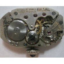 Vintage Gruen Guild Watch Movement 15 Jewels Swiss Steampunk For Parts