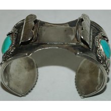 Vintage Mens Turquoise Watch Cuff Sterling Silver