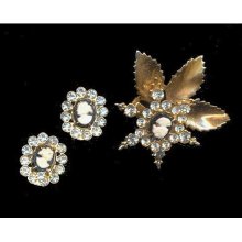 Vintage Rhinestone Black & White Cameo Set