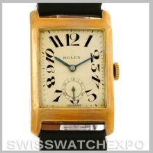 Vintage Rolex 9k Yellow Gold Rectangular Watch Champagne Arabic Dial