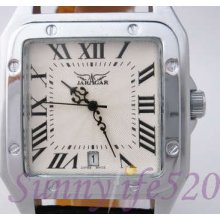 Vintage Silver Square Day Auto Selfwind Mens Lady Watch