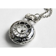 Vintage steel sun flowers Brass Pocket Watch,shinning elegant Quality Quartz watch,long necklace