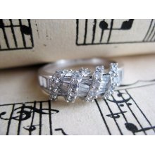 Vintage Sterling Silver Wedding Band Promise Ring with Cubic Zirconia- Size 9