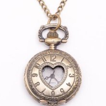 Vintage Style Love Heart Pocket Watch Locket Pendant Necklace By 81sygeneration
