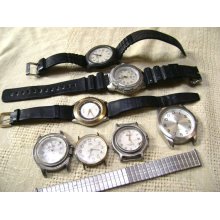 Vintage Supply Lot of 7 Watches for Destash Assemblage Parts, Large Face, Steampunk, Dials, Gears, Clock face