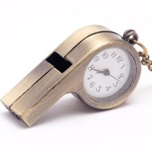 Vintage Whistle Pocket Watch Pendant Quartz Bronze Necklace By 81stgeneration