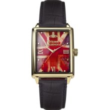 Vivienne Westwood Imperialist Men's Quartz Watch With Multicolour Dial Analogue Display And Black Leather Strap Vv066gdbk