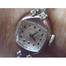 WALTHAM LADIES Wrist Watch 14K White Gold 17 Jewels Six Diamond Chips