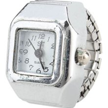 Watchcase Women's Square Design Alloy Analog Quartz Ring Watch (Silver)