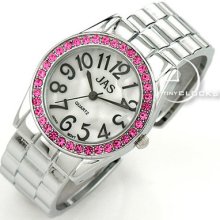 Watches, Womens Fashion Watch - Bangle W/ Pink Crystals