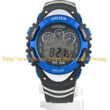 Waterproof 7 Colors Backlight Digital Alarm Mens Boys Sport Watch Blue Ohsen