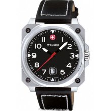 Wenger 'Aerograph Cockpit' Gents Black Dial Black Leather Strap Watch