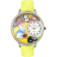 Whimsical Watches Mid-Size Easter Bunny Quartz Movement Miniature Detail Yellow Leather Strap Watch