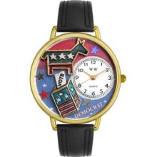 Whimsical Watches Mid-Size Democrat Quartz Movement Miniature Detail Black Leather Strap Watch