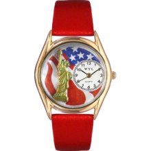 Whimsical Watches Women's July 4th Patriotic Red Leather and Gold Tone Watch