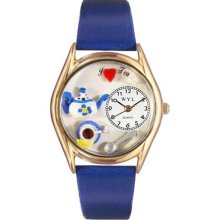 Whimsical Watches Women's Tea Lover Royal Blue Leather and Gold Tone Watch