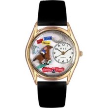 Whimsical Womens Horse Racing Black Leather And Goldtone Watch #C ...