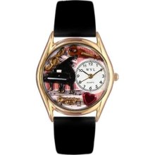 Whimsical Womens Music Teacher Black Leather And Goldtone Watch # ...