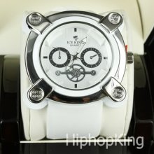 White & Silver Classy Sporty Casual Hip Hop Watch Stainless Steel Back