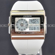 White Black Yellow Analog Digital Mens Womens Unisex Quartz Wrist Watch S16t