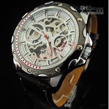 White Hollow Automatic Mechanical Watches Wristwatch Watch Strap Pu