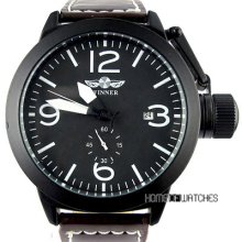 Winner Black Dial Leather Band Automatic Mechanical Date Sport Mens Wrist Watch