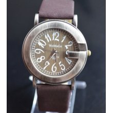 Women Girls Boy Gap Dial Style Students Leather Quartz Wrist Watch