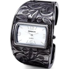 Women?s Gun Metal Leaf Flower Silver Dial Bangle Watch ...