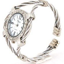 Women's Silver Wrist Quartz Watch with Diamond Decoration - Silver - Adjustable - Metal