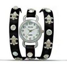Wow Ladies Quartz White Dial Black Wrap Around Bracelet Watch ...