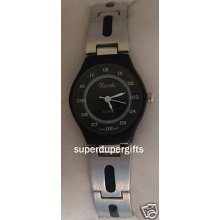 Xanadu Silver Tone Ladies Watch - Black Face -