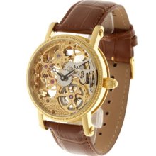 Yves Camani Julien Skeleton Men's Mechanical Watch With Gold Dial Analogue Display And Brown Leather Strap Yc1021-B