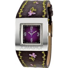 Zou Zou Purple Dial Floral Faux Leather Ladies Watch ZRT6014