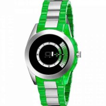 01 The One Mens Spinning Wheel Stainless Watch - Green Rubber Strap - Green Dial - AN08G06