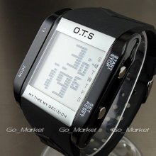 1 Week Clock Stopwatch Hours Date Alarm Led Black Pu Rubber Wrist Watch Wh129-b