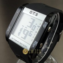 1 Week Clock Stopwatch Hours Date Alarm Led Black Pu Rubber Wrist Watch Wt129
