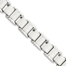 12mm Stainless Steel And 11 Black Diamond Bracelet - 8.5 Inch