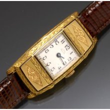 18k Gold 45 Mm Engraved & Enameled Double Locket Wrist Watch By Paul Ditisheim
