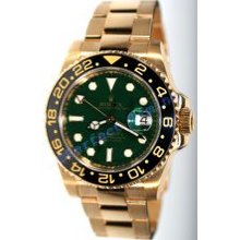 18K Rolex GMT Master II Anniversary Green Dial Modl 116718 - Unused 2009