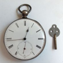 19c. Antique Key Wind Silver Pocket Watch Rare