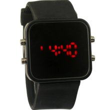 1pc Men Lady Mirror Led Date Day Silicone Rubber Band Digital Watch Gift,a19-bk