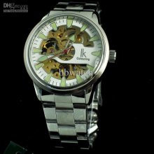 1pcs Skeleton Dial Steel Silver Band Automatic Watch Ik Colouring Lu