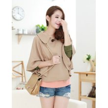 2166e Women Ladies Khaki Dolman Sleeve Cape Double Breasted Windbreaker Jacket