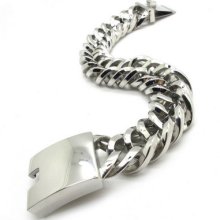 22mm Unique Mens Silver Polish Twist Bracelet Bangle Chain Stainless Steel