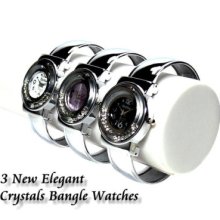 3 X Elegant Lady Crystals Bangle Watches B215k