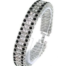 4 Row Iced Out Silver With Black & Clear Cz Hip Hop Bling Bracelet - Best Deal